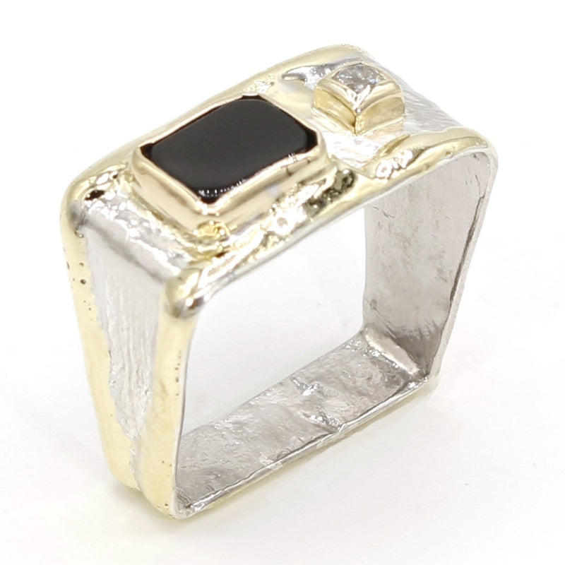 14K Gold & Crystalline Silver Diamond & Onyx Ring - 37394-Fusion Designs-Renee Taylor Gallery