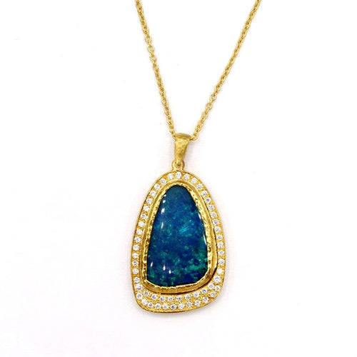 14K Gold, Diamond & Blue Opal Necklace - M7235-Marika-Renee Taylor Gallery