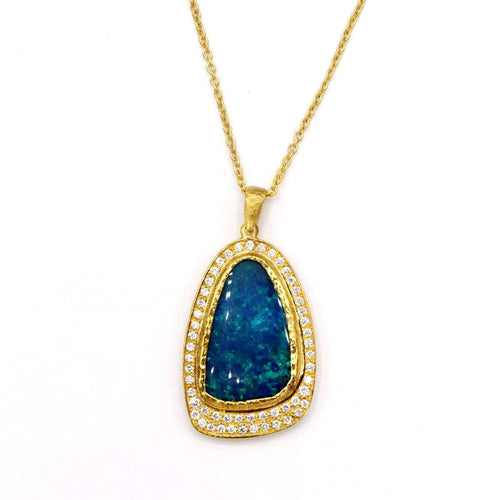 Marika Diamond, Blue Opal & 14k Gold Necklace - M7235-Marika-Renee Taylor Gallery