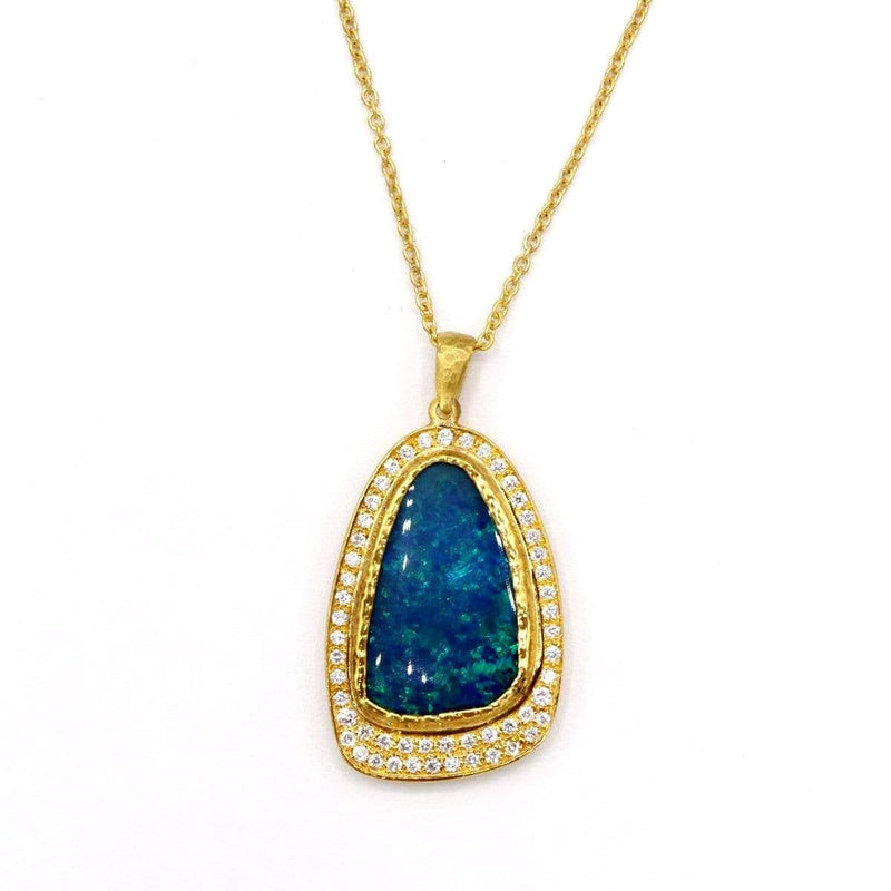 14K Gold, Diamond & Blue Opal Necklace - M7235-Marika-Renee Taylor Gallery