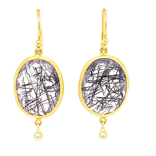 14K Gold Rutilated Quartz & Diamond Earrings - M6880-Marika-Renee Taylor Gallery