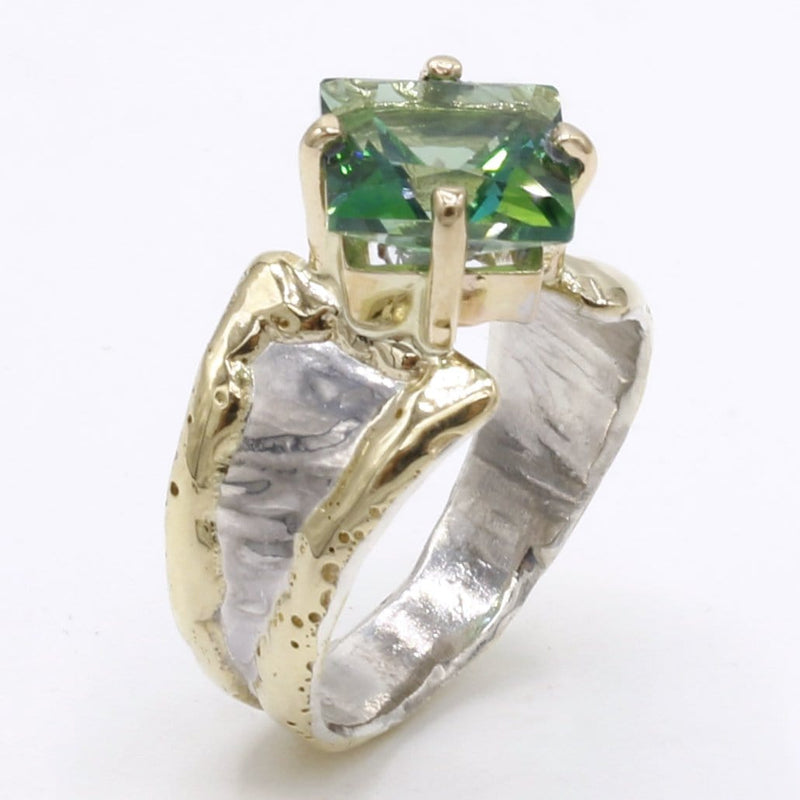 14K Gold & Crystalline Silver Rainforest Green Topaz Ring - 40338-Shelli Kahl-Renee Taylor Gallery