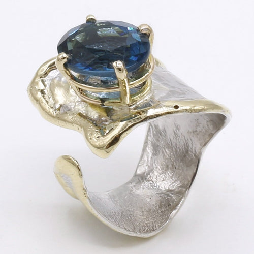 14K Gold & Crystalline Silver London Blue Topaz Ring - 40340-Shelli Kahl-Renee Taylor Gallery