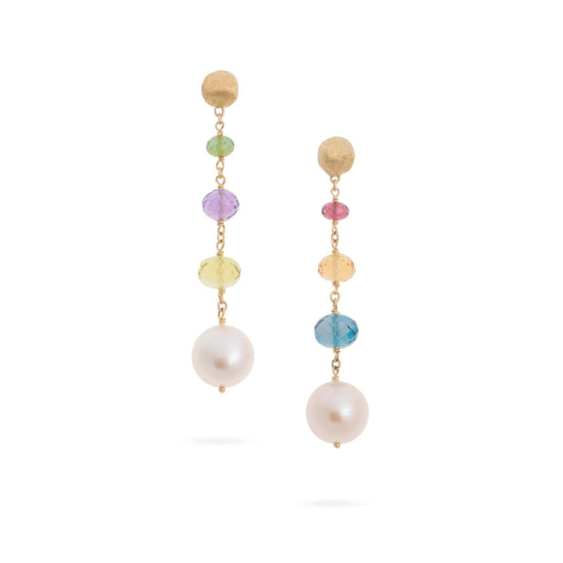 18K Africa Gemstone Pearl Drop Earrings - OB1685-PL-MIX02-Marco Bicego-Renee Taylor Gallery