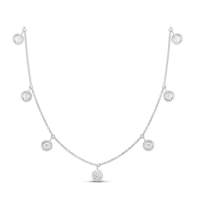 18k White Gold & Diamond Seven Drop Station Necklace - 530011AWCHX0-Roberto Coin-Renee Taylor Gallery