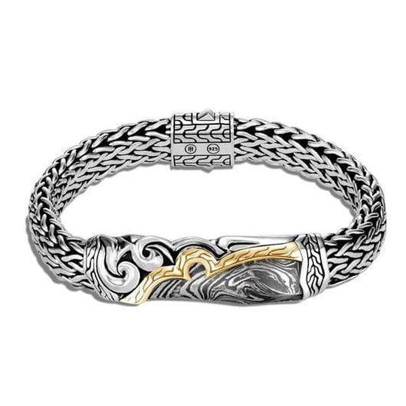 Classic Chain Mens Yellow Gold, Silver & Damascus Steel Bracelet - BMZ90468STL-John Hardy-Renee Taylor Gallery