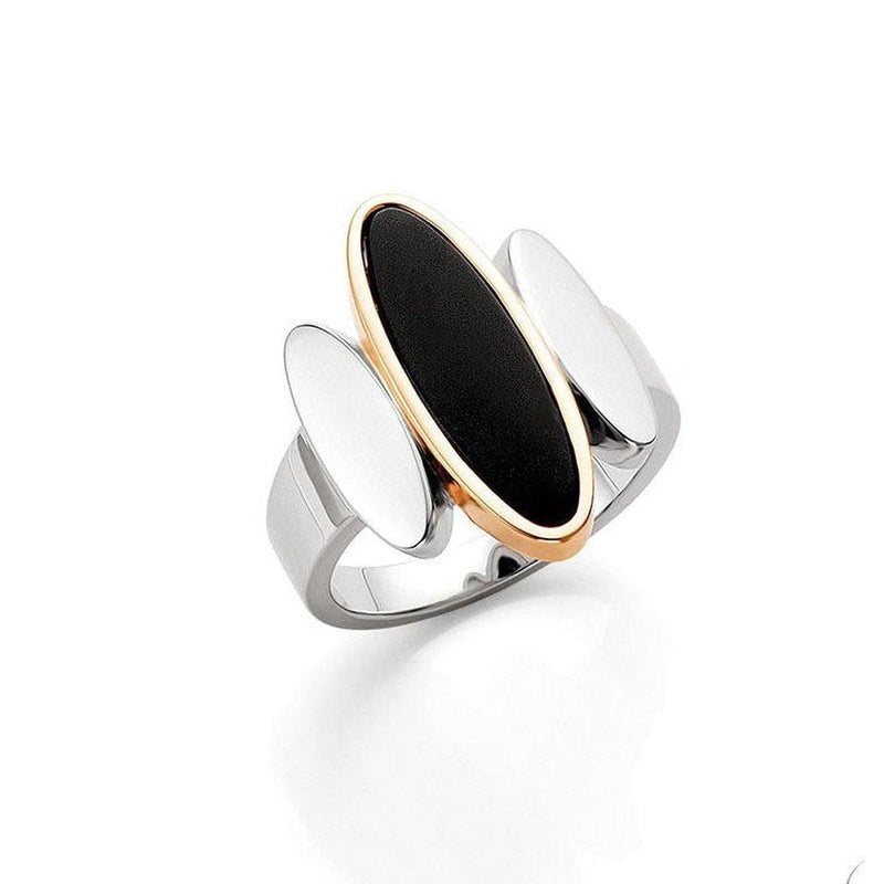 Rose Gold Plated Sterling Silver Onyx Ring - 42/03201-Breuning-Renee Taylor Gallery