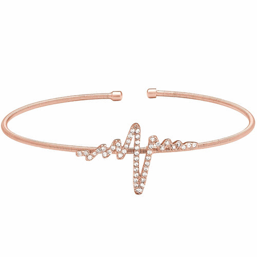 Rose Gold Finish Sterling Silver Cable Cuff Heartbeat Bracelet - LL7058B-RG-Kelly Waters-Renee Taylor Gallery