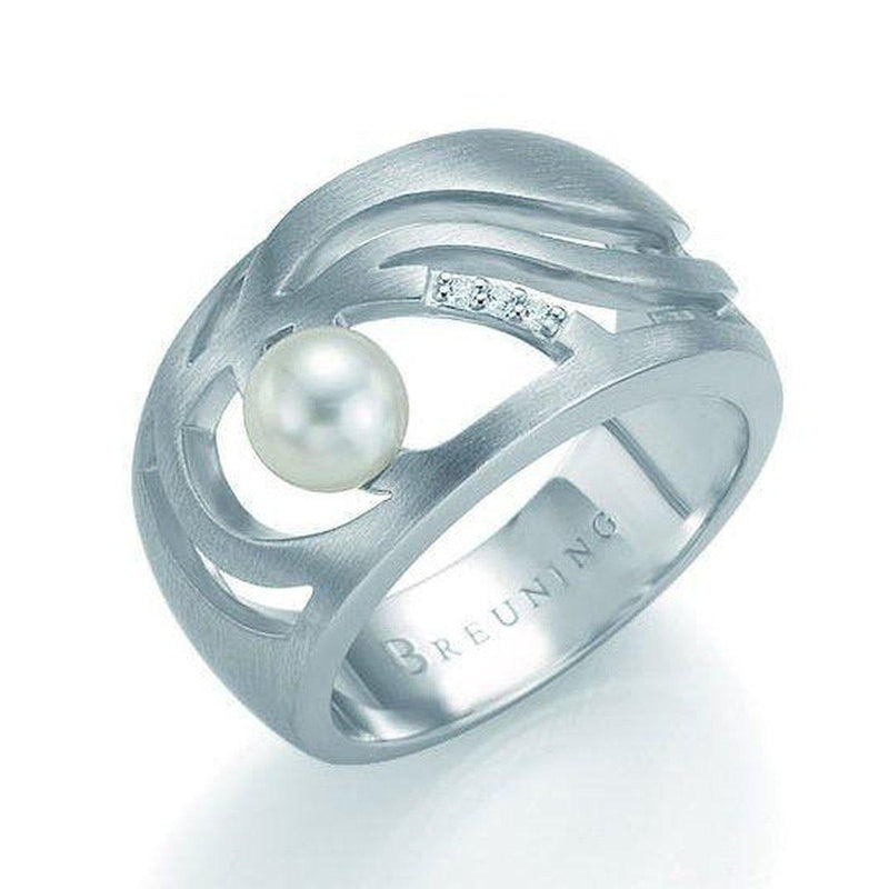 Sterling Silver White Sapphire Chinese Cultured Pearl Ring - 42/03171-Breuning-Renee Taylor Gallery