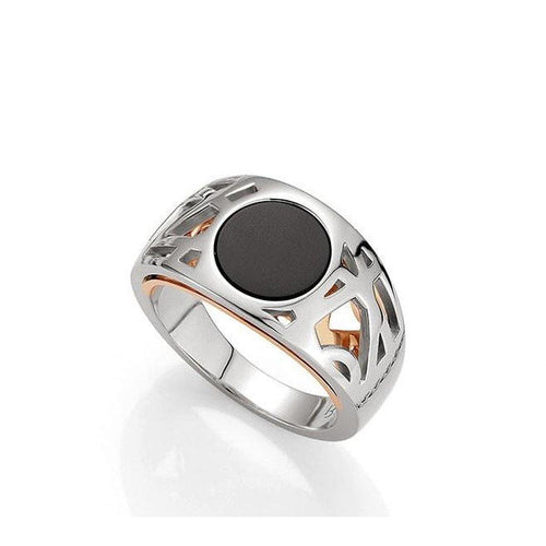 Rose Gold Plated Sterling Silver Onyx Ring - 42/03223-Breuning-Renee Taylor Gallery