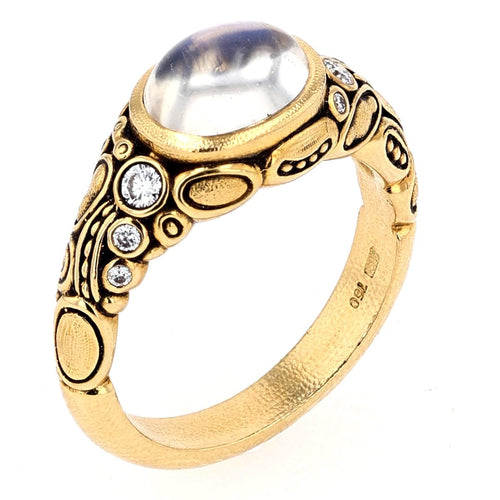 18K Moonstone & Diamond Ring - R-54-Alex Sepkus-Renee Taylor Gallery