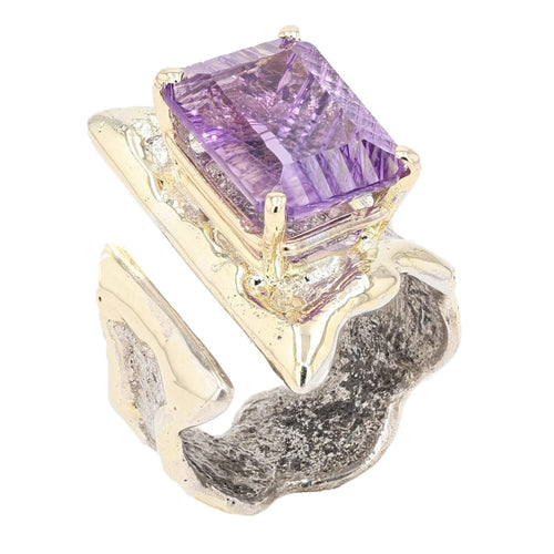 14K Gold & Crystalline Silver Amethyst Ring - 47900-Shelli Kahl-Renee Taylor Gallery