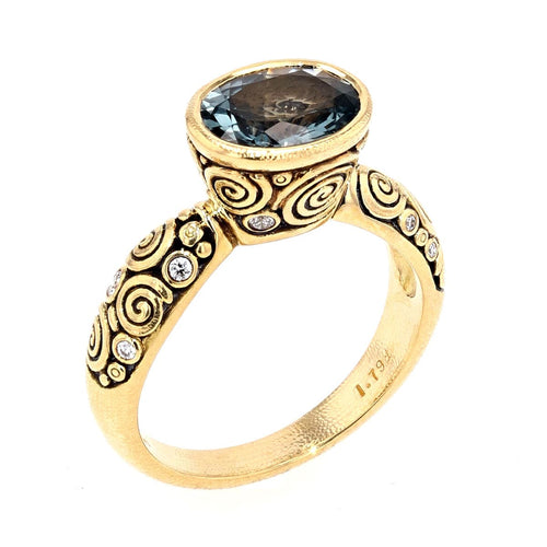 18K "Spiral" Grey Spinel & Diamond Ring - R-131-Alex Sepkus-Renee Taylor Gallery