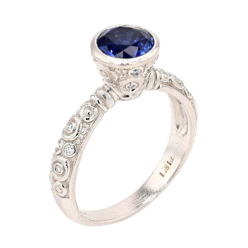 Platinum "Martini" Blue Sapphire & Diamond Ring - R-128PP7.3-Alex Sepkus-Renee Taylor Gallery