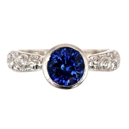 Platinum "Martini" Blue Sapphire & Diamond Ring - R-128PP7.3-Alex Sepkus-Renee Taylor Gallery
