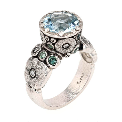 Platinum "Orchard" Aquamarine, Sapphire & Diamond Ring - R-129PS-Alex Sepkus-Renee Taylor Gallery