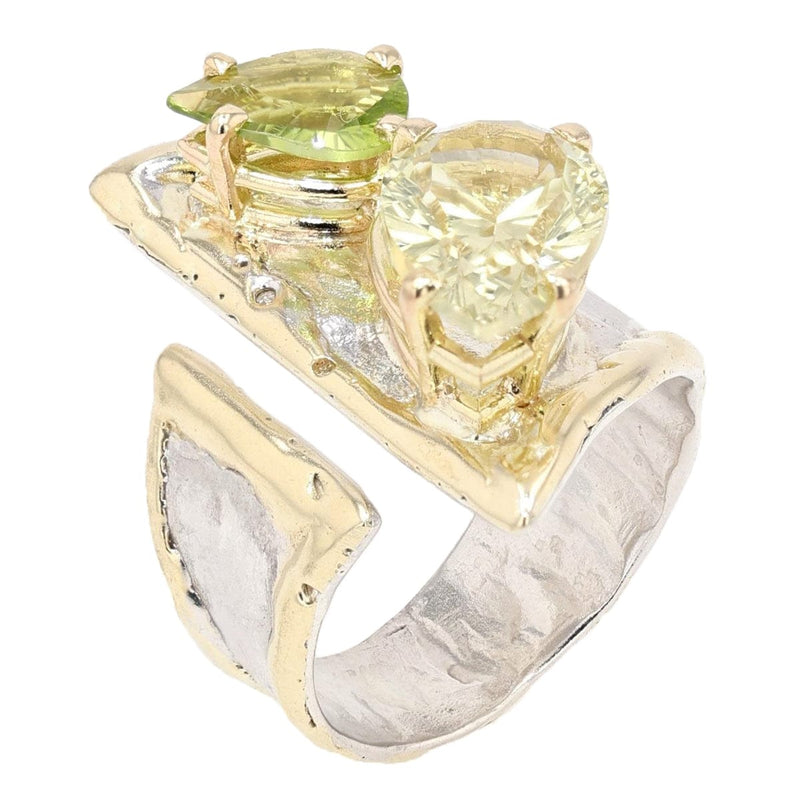 14K Gold & Crystalline Silver Lemon Quartz & Peridot Ring - 50317-Shelli Kahl-Renee Taylor Gallery