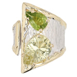 14K Gold & Crystalline Silver Lemon Quartz & Peridot Ring - 50317-Shelli Kahl-Renee Taylor Gallery