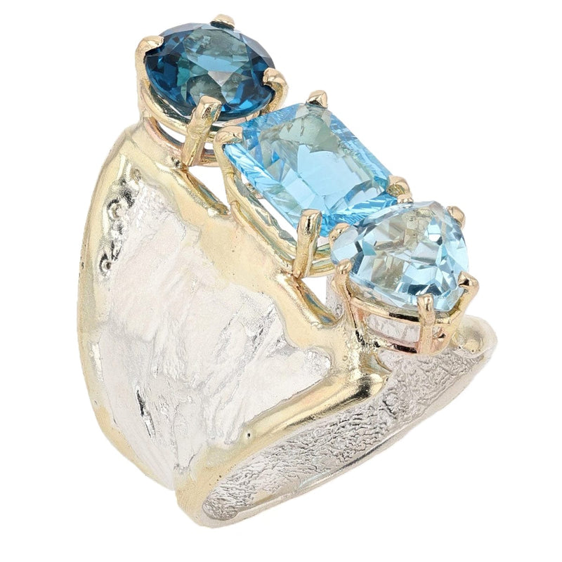 14K Gold & Crystalline Silver Sky, Swiss & London Blue Topaz Ring - 50323-Shelli Kahl-Renee Taylor Gallery