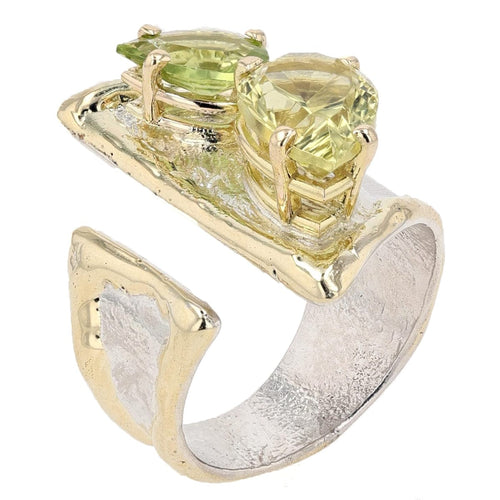 14K Gold & Crystalline Silver Lemon Quartz & Peridot Ring - 51805-Shelli Kahl-Renee Taylor Gallery