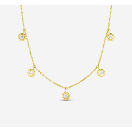 18k Yellow Gold & Diamond Five Drop Station Necklace - 530009AYCHX0-Roberto Coin-Renee Taylor Gallery