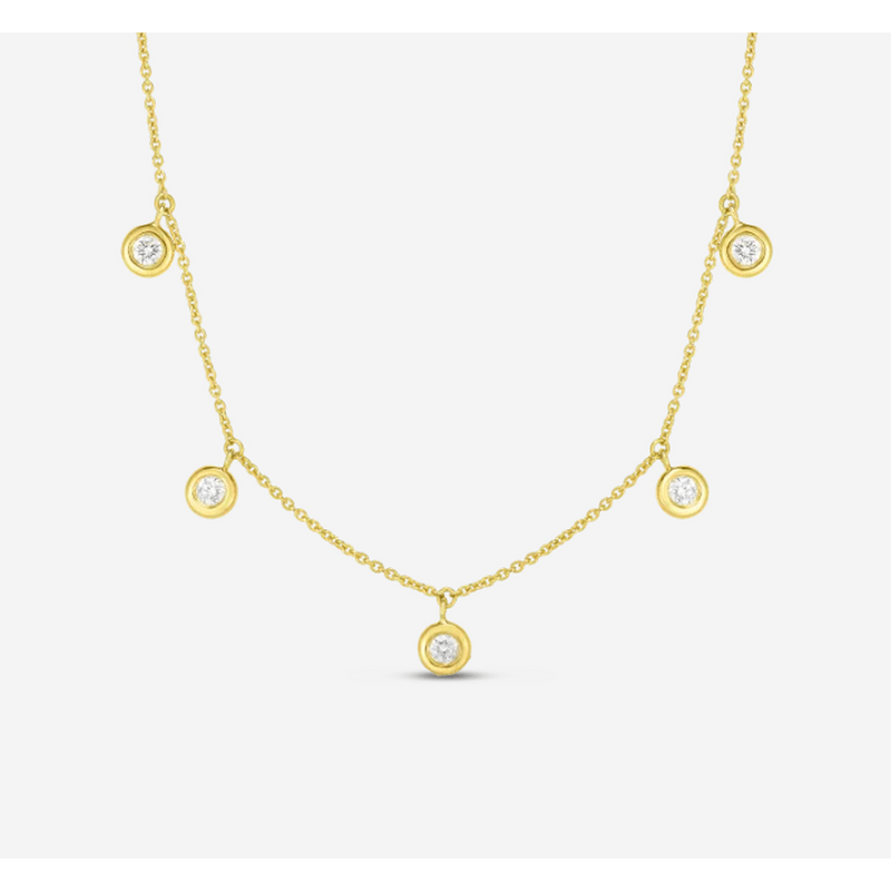 18k Yellow Gold & Diamond Five Drop Station Necklace - 530009AYCHX0-Roberto Coin-Renee Taylor Gallery