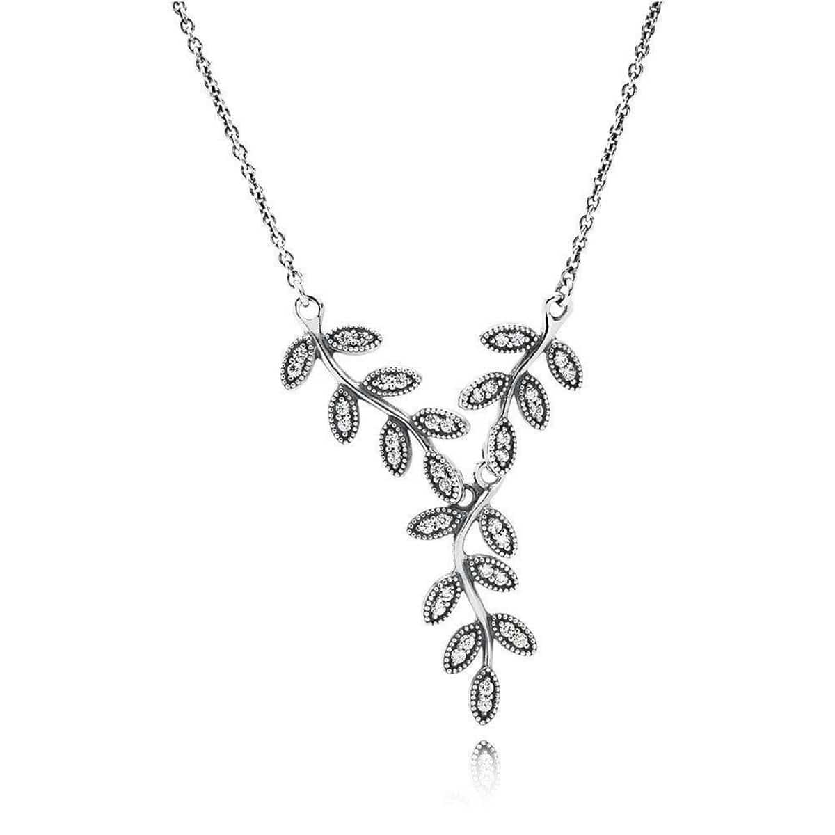 Sparkling Leaves Cubic Zirconia Necklace - 590414CZ-45 - Pandora