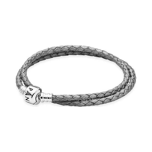 Double Grey Leather Bracelet - 590705CSG-D3-Pandora-Renee Taylor Gallery