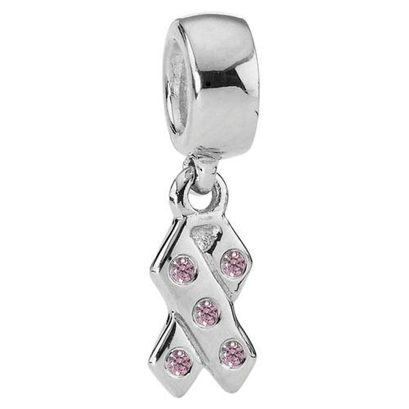 Pink Ribbon Sterling Silver Cubic Zirconia Charm - 790314PCZ-Pandora-Renee Taylor Gallery