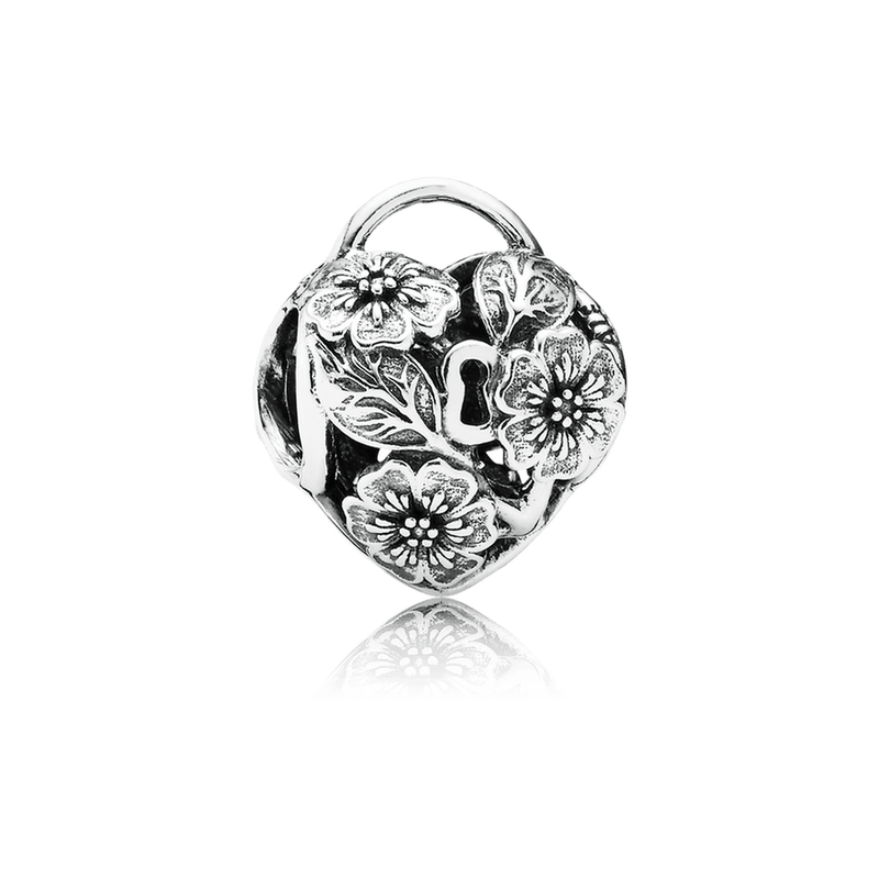 Floral Hear Padlock Charm - 791397-Pandora-Renee Taylor Gallery