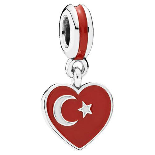 Turkey Heart Flag, White & Red Enamel Charm - 791552ENMX-Pandora-Renee Taylor Gallery
