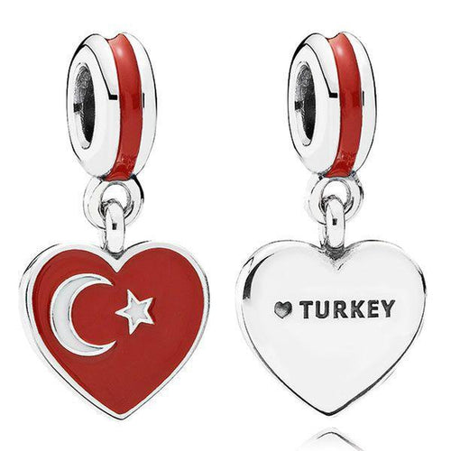 Turkey Heart Flag, White & Red Enamel Charm - 791552ENMX-Pandora-Renee Taylor Gallery