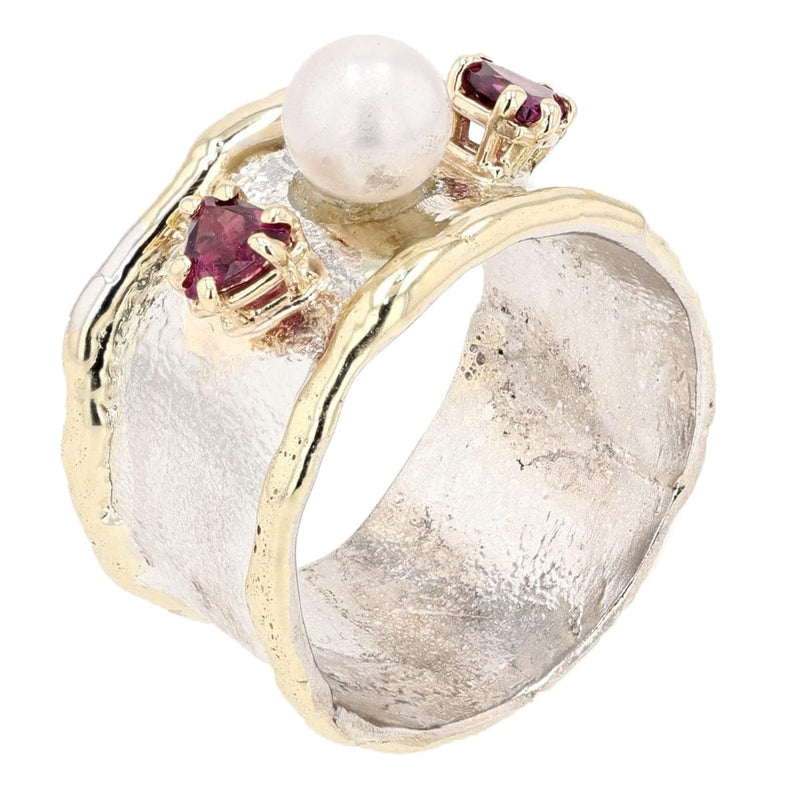14K Gold & Crystalline Silver Garnet & Pearl Ring - 8346-Charles Duncan-Renee Taylor Gallery
