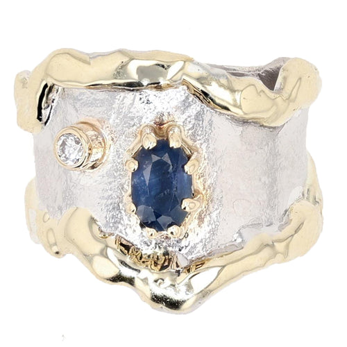 14K Gold & Crystalline Silver Sapphire & Diamond Ring - 8390-Charles Duncan-Renee Taylor Gallery