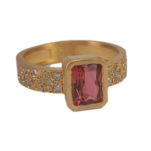 Marika Diamond & Pink TourMline 14k Gold Ring - M8783-Marika-Renee Taylor Gallery