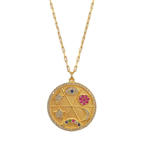 14K Gold, Diamond & Sapphire Circle Charm Necklace - M8868-Marika-Renee Taylor Gallery