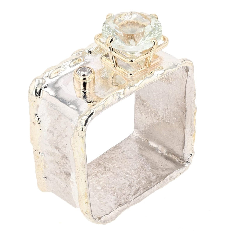 14K Gold & Crystalline Silver Prasiolite & Diamond Ring - 9335-Charles Duncan-Renee Taylor Gallery