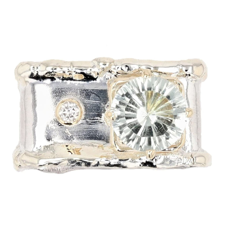 14K Gold & Crystalline Silver Prasiolite & Diamond Ring - 9335-Charles Duncan-Renee Taylor Gallery