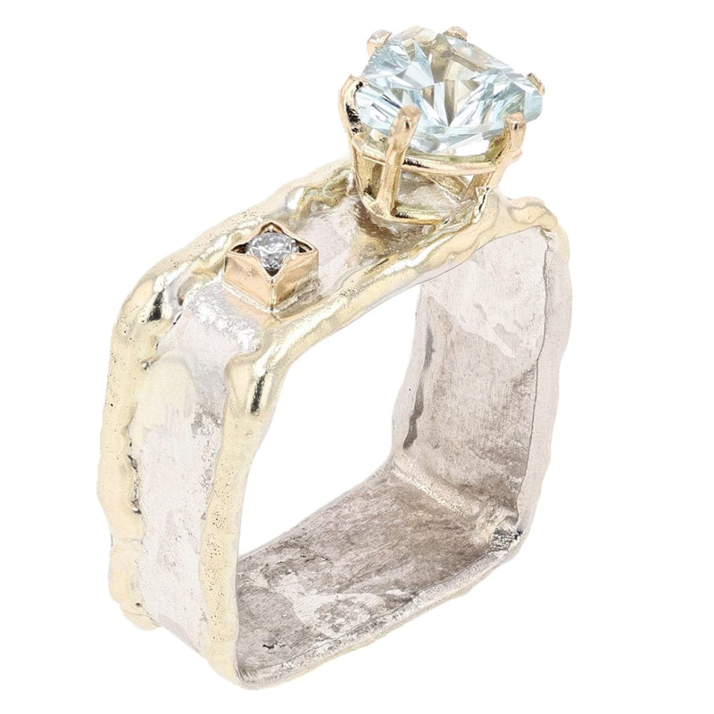14K Gold & Crystalline Silver Aquamarine & Diamond Ring - 9374-Charles Duncan-Renee Taylor Gallery