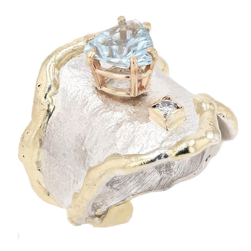 14K Gold & Crystalline Silver Aquamarine & Diamond Ring - 9411-Charles Duncan-Renee Taylor Gallery