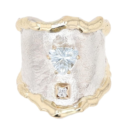 14K Gold & Crystalline Silver Aquamarine & Diamond Ring - 9523-Charles Duncan-Renee Taylor Gallery