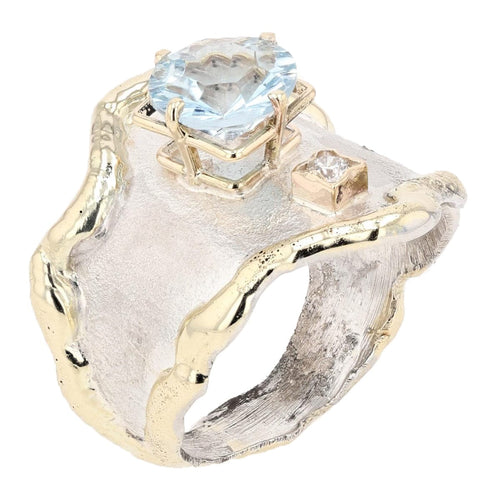 14K Gold & Crystalline Silver Aquamarine & Diamond Ring - 9528-Charles Duncan-Renee Taylor Gallery