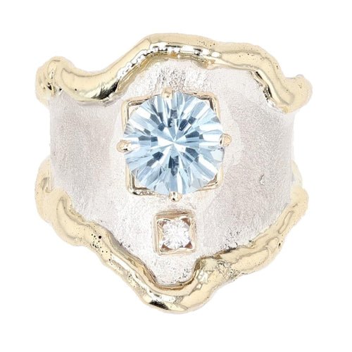 14K Gold & Crystalline Silver Aquamarine & Diamond Ring - 9528-Charles Duncan-Renee Taylor Gallery