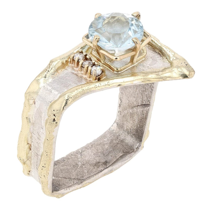 14K Gold & Crystalline Silver Aquamarine & Diamond Ring - 9531-Charles Duncan-Renee Taylor Gallery