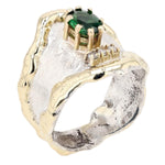 14K Gold & Crystalline Silver Tsavorite & Diamond Ring - 9604-Charles Duncan-Renee Taylor Gallery