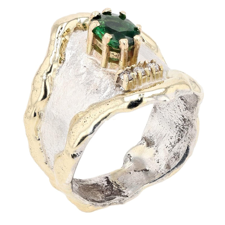 14K Gold & Crystalline Silver Tsavorite & Diamond Ring - 9604-Shelli Kahl-Renee Taylor Gallery