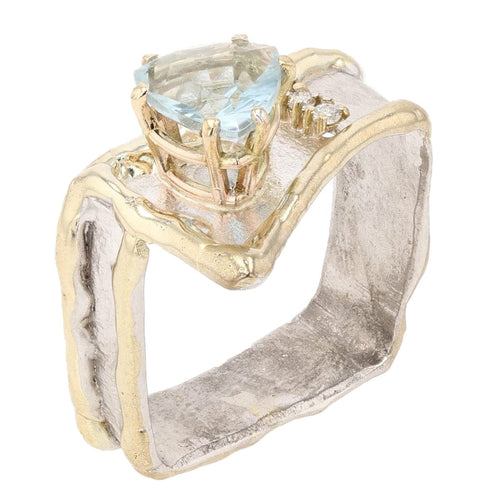 14K Gold & Crystalline Silver Aquamarine & Diamond Ring - 9809-Charles Duncan-Renee Taylor Gallery