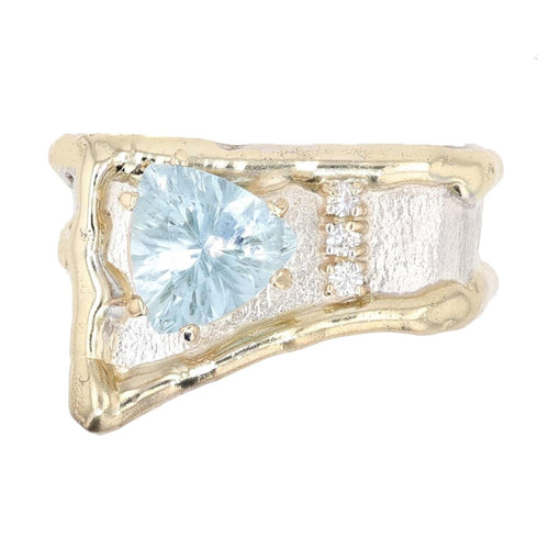 14K Gold & Crystalline Silver Aquamarine & Diamond Ring - 9809-Charles Duncan-Renee Taylor Gallery