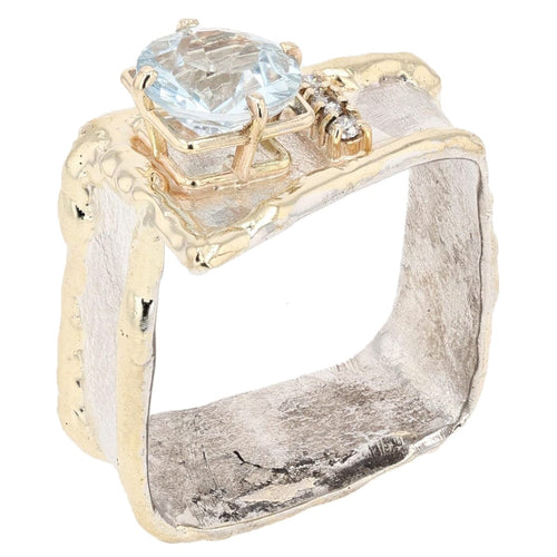 14K Gold & Crystalline Silver Aquamarine & Diamond Ring - 9856-Charles Duncan-Renee Taylor Gallery