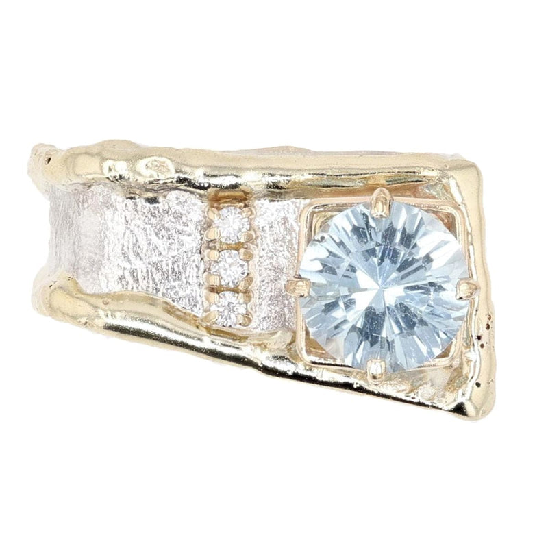 14K Gold & Crystalline Silver Aquamarine & Diamond Ring - 9857-Charles Duncan-Renee Taylor Gallery